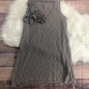 Mystree Grey Lace Tunic Tank - Small